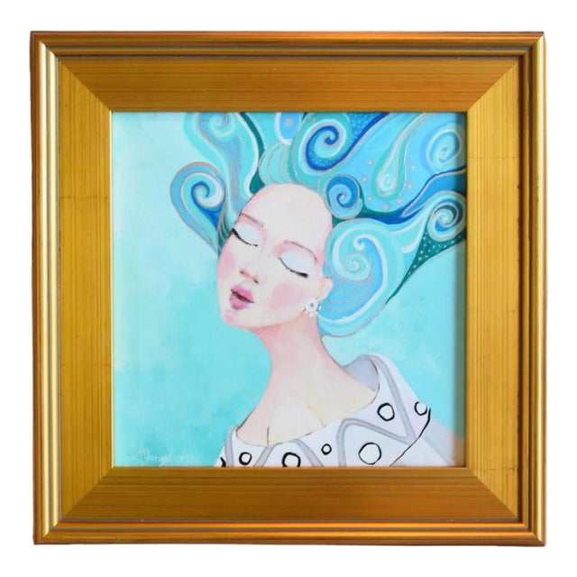 Fantasy Celestial Woman Portrait Oil Painting W/ Antiqued Gold Wood Frame For Sale