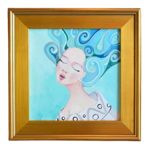Fantasy Celestial Woman Portrait Oil Painting W/ Antiqued Gold Wood Frame