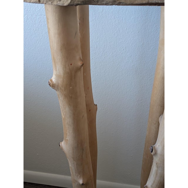 Custom Handcrafted Sandstone and Peeled Tree Limb Plant Stand For Sale - Image 4 of 5