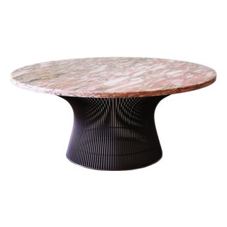 1960s Attributed to Warren Platner for Knoll Bronze Wire Coffee Table With Pink Marble Top For Sale