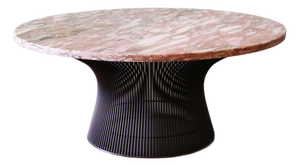 1960s Attributed to Warren Platner for Knoll Bronze Wire Coffee Table With Pink Marble Top