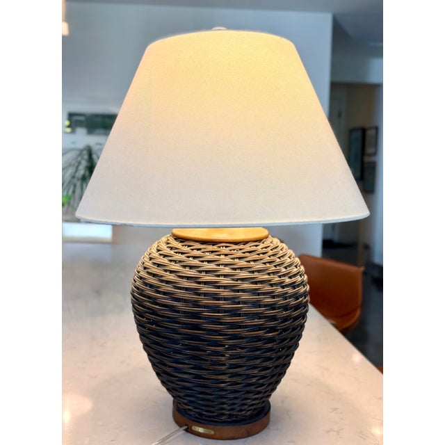 Lauren by Ralph Lauren Rattan and Wood Table Lamp, With Shade For Sale - Image 12 of 12