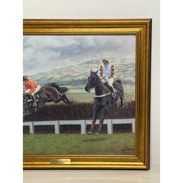 Realism 1984 Cheltenham Gold Cup Original Equestrian Oil Painting Signed by Jockeys John Francome and Phil Tuck. For Sale - Image 3 of 18