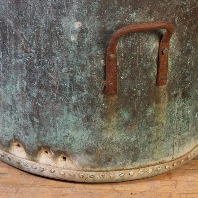 Large French Copper Pot With Handles and a Verdigris Patina, C. 1910 For Sale In Philadelphia - Image 6 of 7