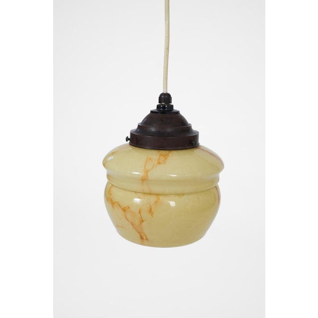 1930s Art Deco Pendant Lamp with Marbleized Glass Shade, 1930s For Sale - Image 5 of 5