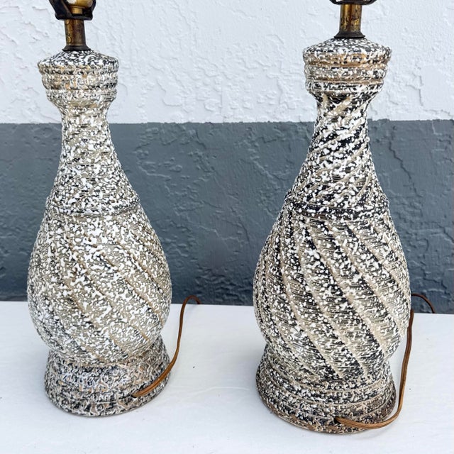 Mid 20th Century Mid Century Modern Splatter Glazed Swirl Table Lamps - A Pair For Sale - Image 5 of 9