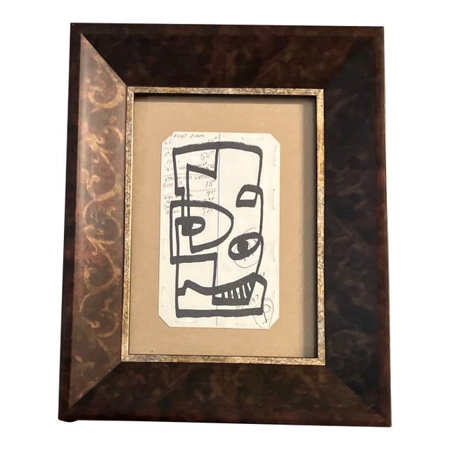 Contemporary Original Wayne Cunningham Abstract Marker Drawing Vintage Frame Signed For Sale