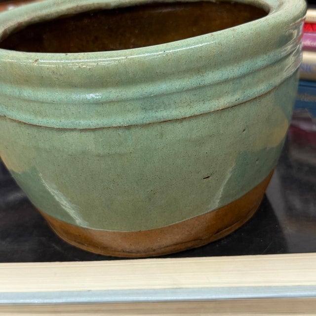Mid 20th Century Small Green Rounded Ceramic Garden Planter For Sale - Image 5 of 8