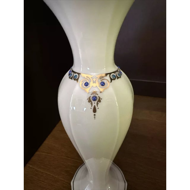 1990s Vintage Lenox Laurels Embossed Blue Beads Vase For Sale - Image 5 of 7