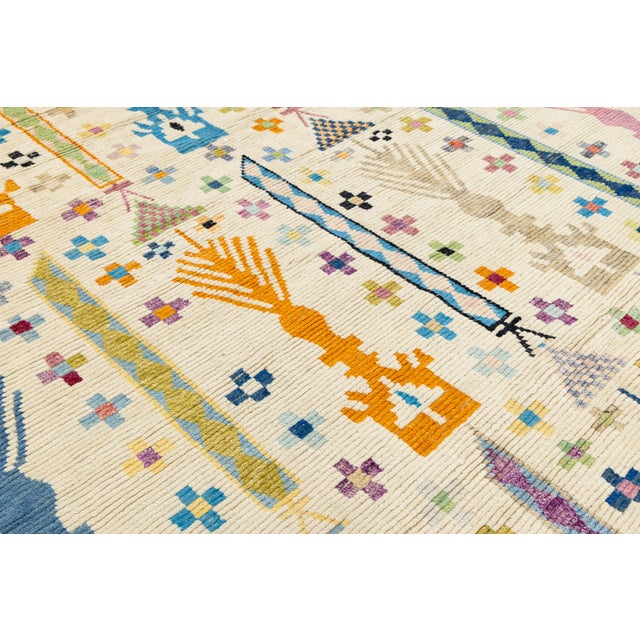 Modern Moroccan Tribal Abstract Wool Rug - Colorful Geometric Hand-Knotted Art For Sale - Image 9 of 12