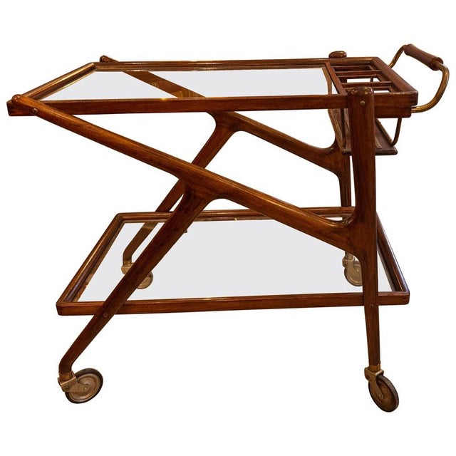 Vintage Walnut and Brass Bar Cart by Cesare Lacca, 1950s For Sale - Image 11 of 11