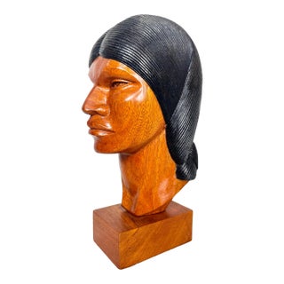 Vintage Carved Wood Bust Made in Bolivia For Sale