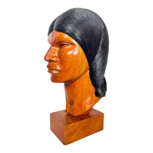 Vintage Carved Wood Bust Made in Bolivia