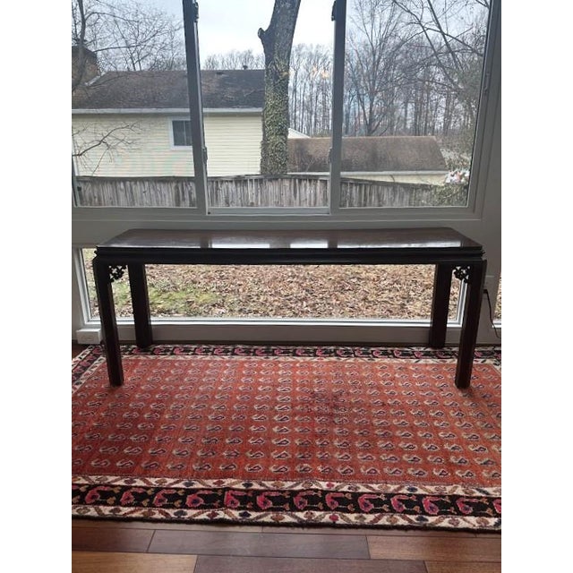 Wood Vintage Chinese Style Carved Hardwood Sofa Table For Sale - Image 7 of 7