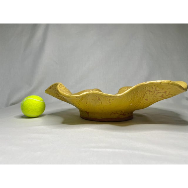 Vintage Organic Modern Studio Pottery Terra Cotta Decorative Bowl, Canary Yellow For Sale - Image 12 of 12