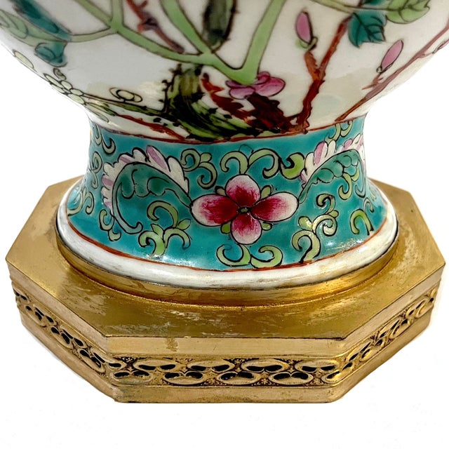 1920s 1920s Chinese Famille Rose Porcelain Vase Table Lamp - Newly Rewired - Shade Included For Sale - Image 5 of 12