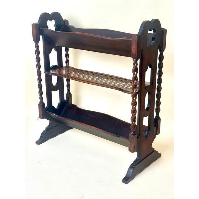English Gothic Revival Oak Canterbury Bookcase with Original Cane, 1890 For Sale - Image 13 of 14
