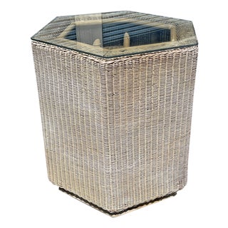 Vintage Wicker Octagon Side or Accent Table Modern Design For Sale