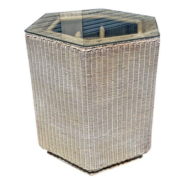 Vintage Wicker Octagon Side or Accent Table Modern Design For Sale