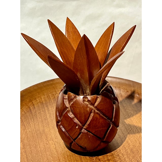 Mid 20th Century Mid Century MCM Wooden Fruit and Pedestal Bowl. Monkey Pod Fruit, Wood Centerpiece For Sale - Image 5 of 9