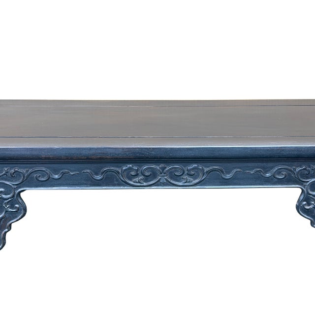 Wood Vintage Rosewood Dark Brown Black Stain Dragon Relief Carving Altar Table For Sale - Image 7 of 12