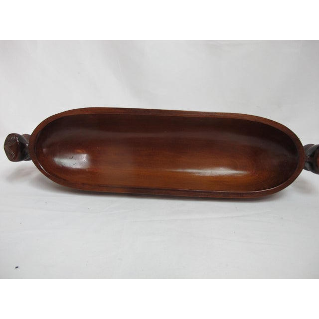 Maori New Zealand Carved Wood Oval Lidded Treasure Box With Abalone Shell For Sale - Image 10 of 13