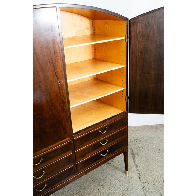 Wood 1960s Mid Century Danish Modern Credenza Highboard Cabinet Walnut Arched Door 6 Drawer For Sale - Image 7 of 12