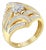 10K Yellow Gold Flashed .925 Sterling Silver 1-1/8 Cttw Round & Baguette Diamond 'Flower & Fern' Cluster Cocktail Fashion Ring - Size 6 For Sale
