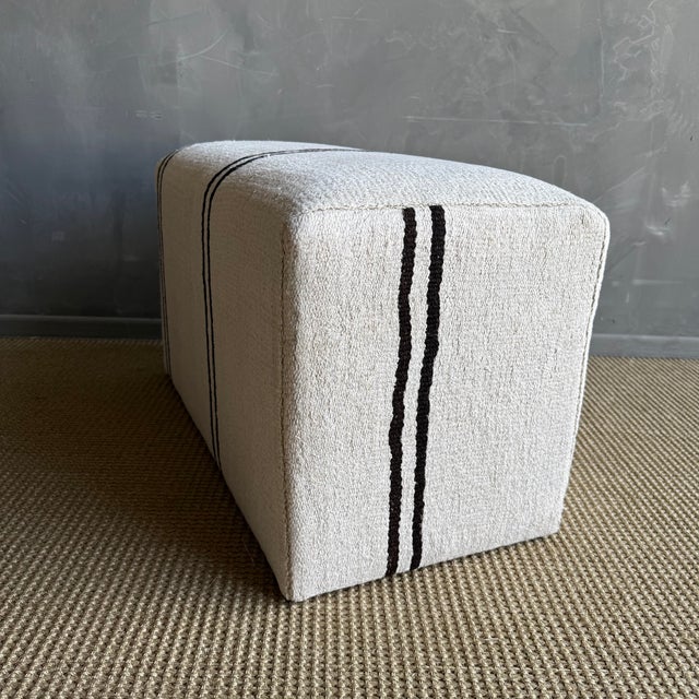 Off-white Rectangular Striped Off-white & Dark BrownOttoman Made From a Vintage Turkish Rug For Sale - Image 8 of 8