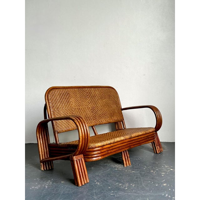 Vintage Woven Rattan Loveseat For Sale - Image 10 of 18