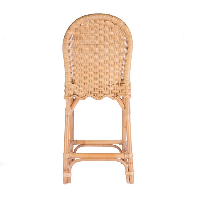 Wood Flora 24 in. Seat Height Rattan Scalloped Edge Counter Stool with Back, Natural Rattan For Sale - Image 7 of 9