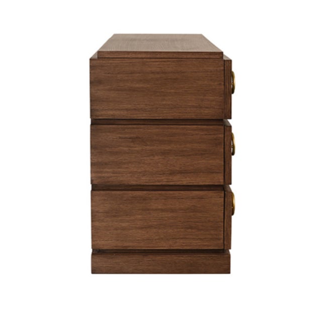 2020s Matthew Izzo Home Roderick Provincial Brown Oak Three Drawer Chest With Brass Accents For Sale - Image 5 of 7