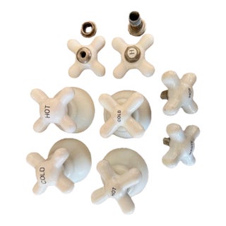 Vintage Porcelain Bathroom Faucet Knobs & Escus For Sale