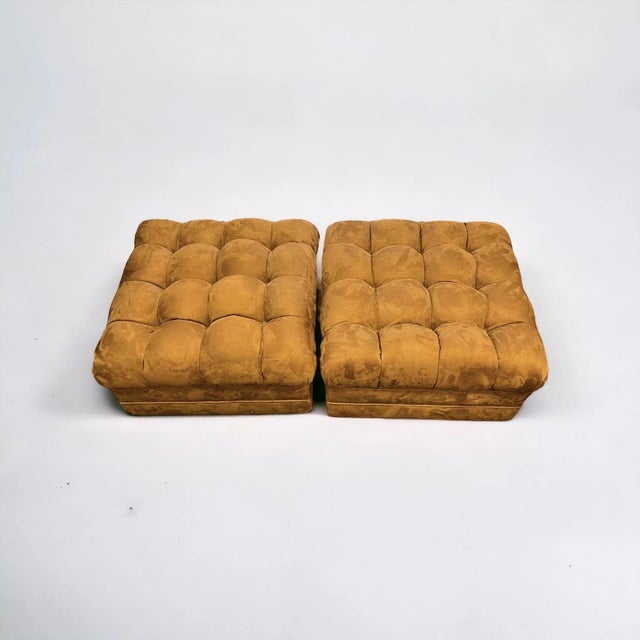 1960s 1960s Biscuit Trigger Carmel Ultra Suede Ottomans (Pair)(VINTAGE) For Sale - Image 5 of 7