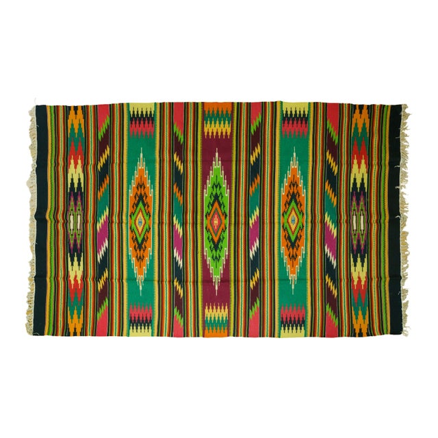 Vintage Romanian Handwoven Wool Kilim Rug with Striped Geometric Pattern and Fringe, 1960s For Sale - Image 10 of 10