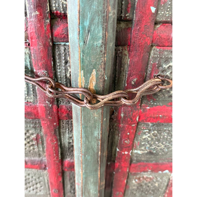 Verdigris Early 20th Century-Anglo-Indian Painted Wood Cabinet With Iron Accents and Original Patina For Sale - Image 8 of 12