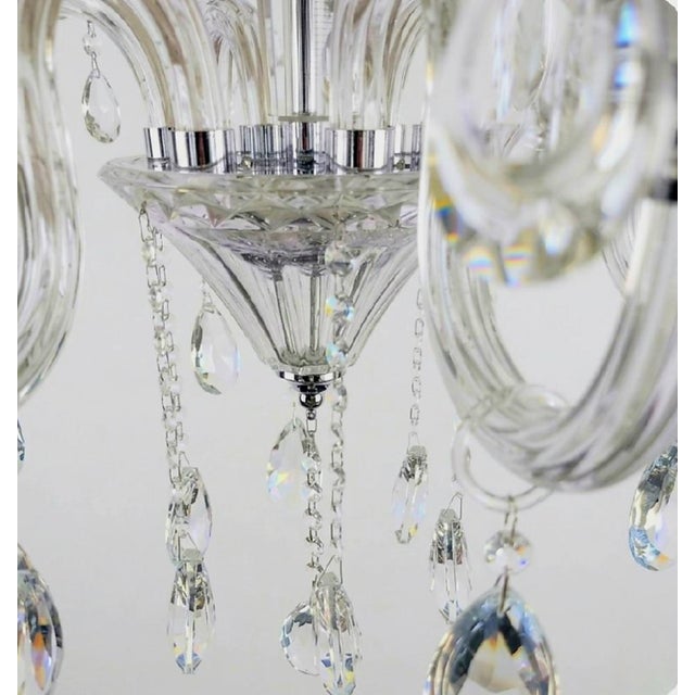 Hollywood Regency Vintage Murano Glass Clear Crystal Chrome 6 Light Elegant Chandelier For Sale - Image 3 of 8