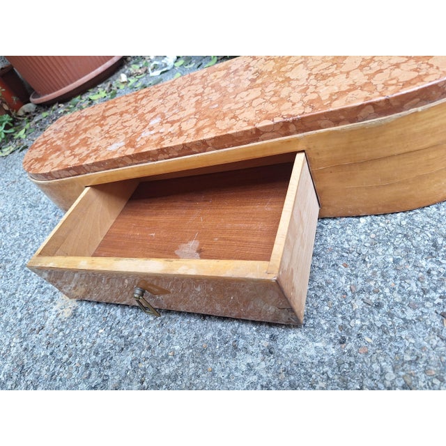 Wall-Mounted Console Table in Light Wood with Drawer and Red Verona Marble Top, 1940s For Sale - Image 6 of 7