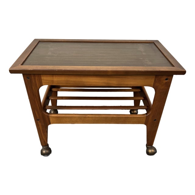 Mid-Century Danish Style Teak Slatted Rolling Cart For Sale