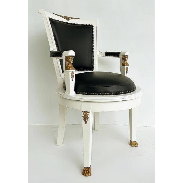 1850s French Empire Armchairs, Fine Gilt Bronze Mounts, Painted and Upholstered For Sale - Image 16 of 17