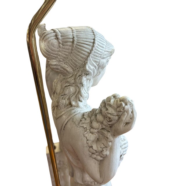 Vintage Holland Mold Neoclassical Italian Style Figural Maiden Table Lamps With Grapes & Amphora, a Pair For Sale - Image 9 of 12