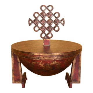 Vintage Decorative Tibetan Style Lidded Ceremonial Bowl on Stand For Sale