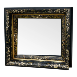 Antique Eastlake Marbleized Painted Etched Wood Framed Shadow Box Type Mirror