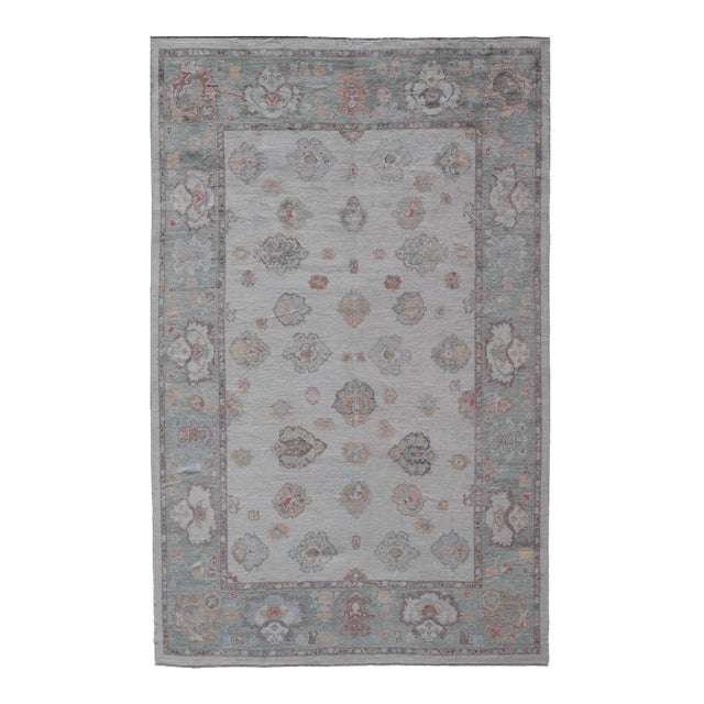 Large Turkish Oushak Rug With Neutral Color Palette and All-Over Floral Design 13'5 X 21'5 For Sale