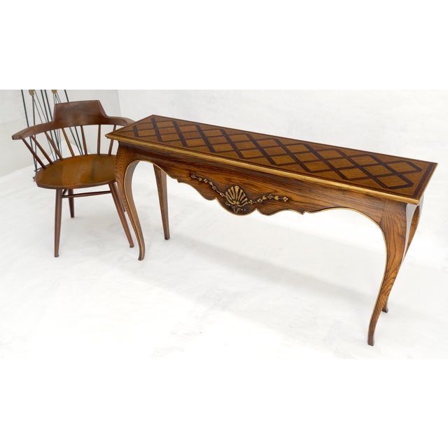 Parquetry Inlay Top Cabriole Leg Scallop Ornament Chestnut Console Sofa Table For Sale - Image 6 of 13