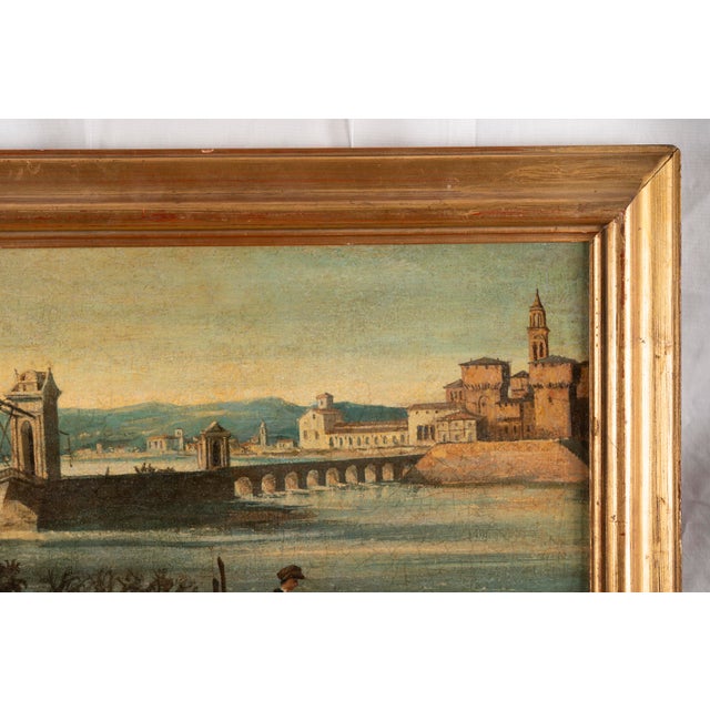 Unknown, Bridge and Fishermen, 1800s, Oil on Board For Sale - Image 4 of 8
