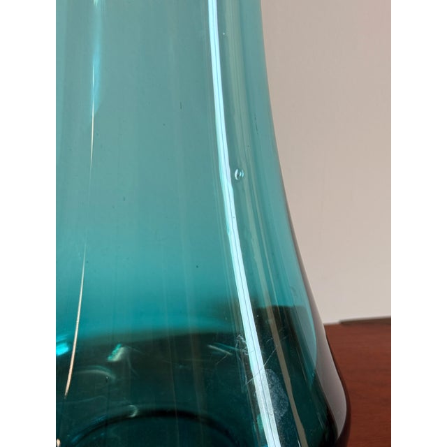 Glass Large Mid Century Modern Tall Teal Stretch Glass Swung Vase - Viking Style For Sale - Image 7 of 8
