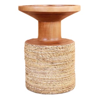 Hara Round Oak Wood Side Table For Sale