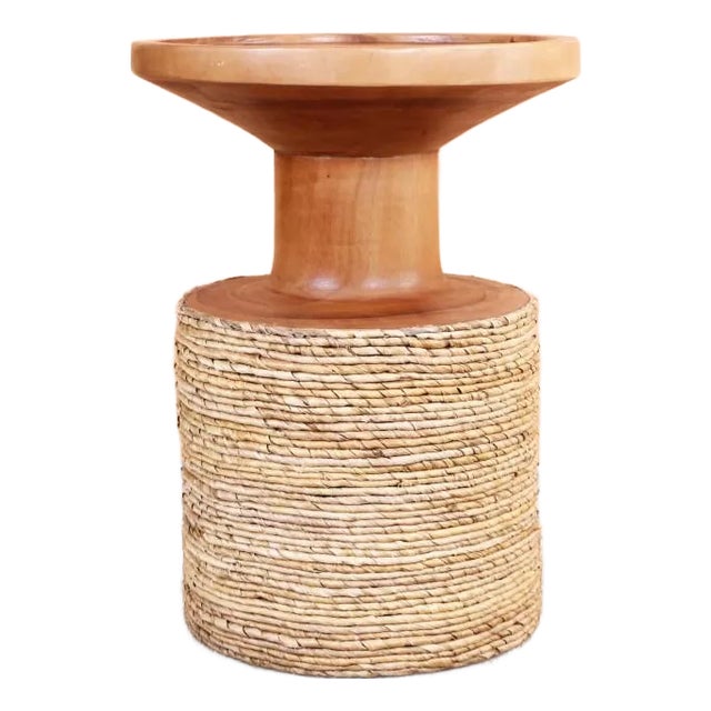 Hara Round Oak Wood Side Table For Sale