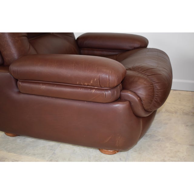 1970s Post Modern Italian Leather Lounge Chairs – A Pair For Sale - Image 11 of 12